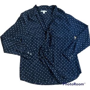 BANANA REPUBLIC blue silk printed blouse size 10